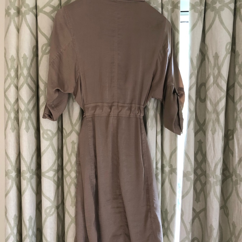 Bcbg wrap tan dress with draped collar